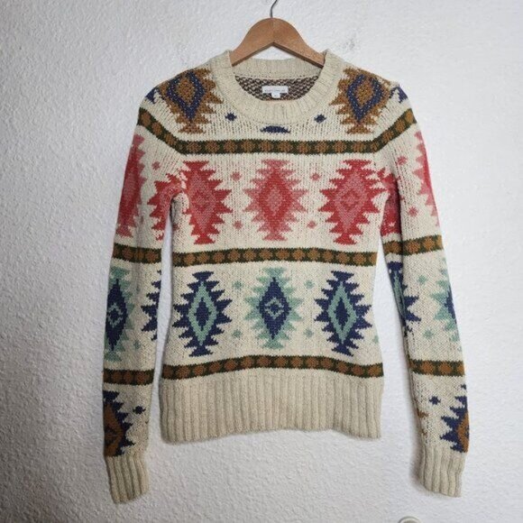 LL Bean Signature Aztec Southwestern Pattern Pullover Sweater Women's XS - Picture 1 of 10